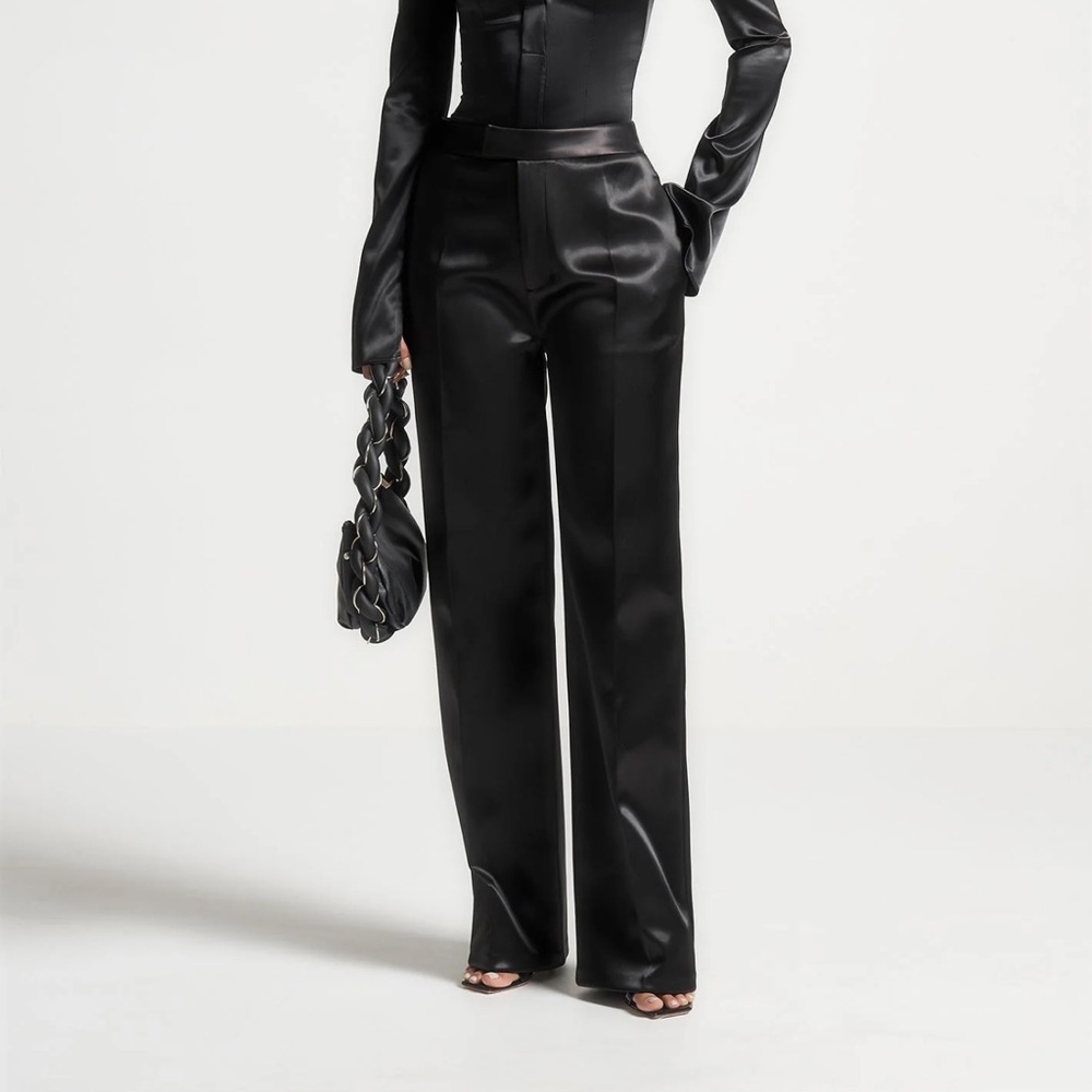 Maniere De Voir Black Satin Trousers